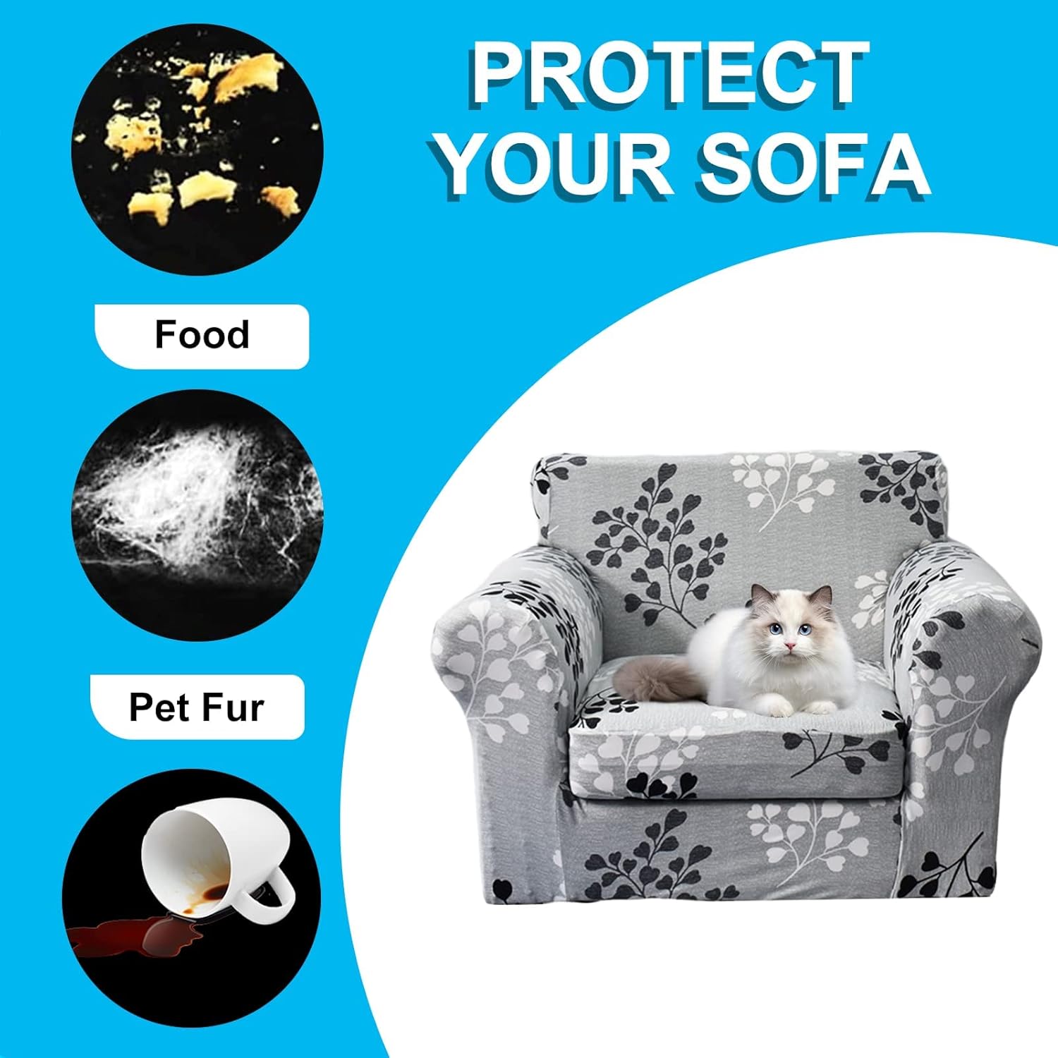 Funda impermeable para sofá de 2 piezas, funda elástica con estampado, funda de cojín para sofá, lavable, protector de muebles para sala de estar