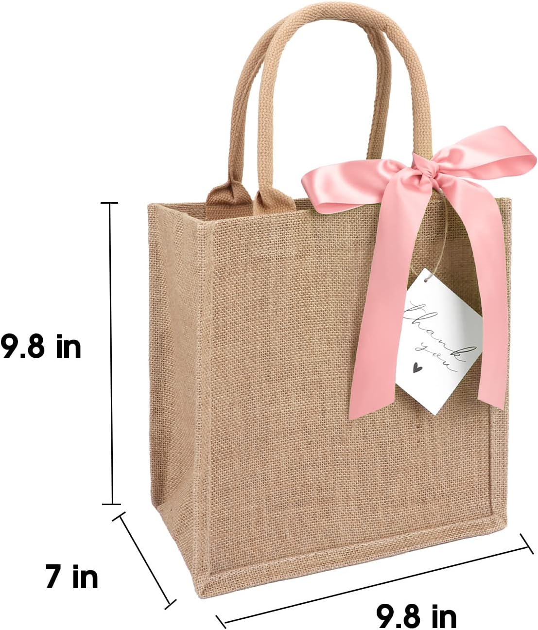 Bolsas de arpillera con asas, bolsas de regalo reutilizables de yute con cintas de seda rosa, forro impermeable para bodas, damas de honor, día de
