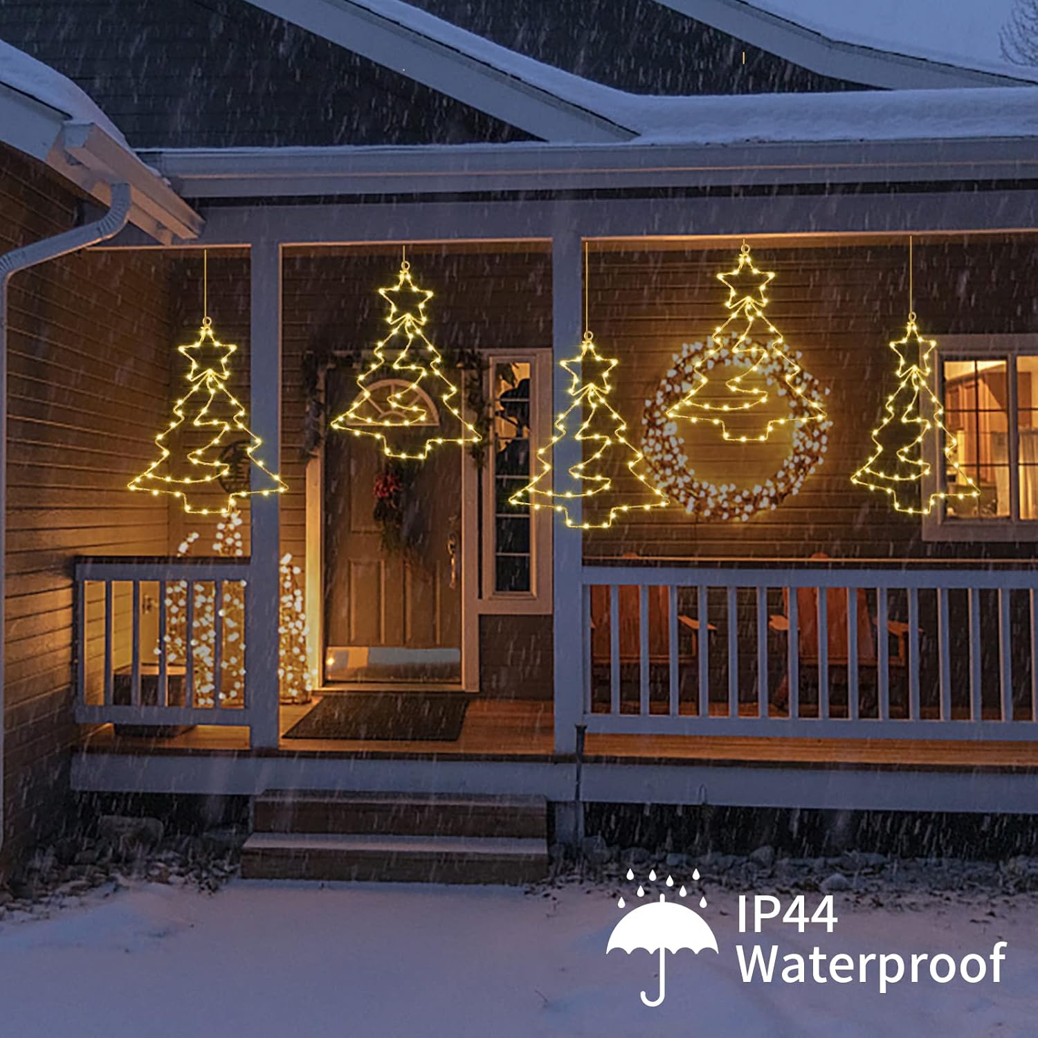 Raymall – 3 luces de ventana de Navidad, 55 LED alimentadas por pilas, luces de silueta de ventana de Navidad con temporizador, 8 modos de