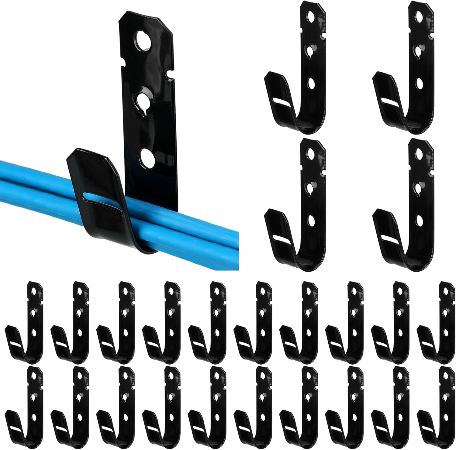 Zonon Soporte de cable negro con gancho en J para colgar gancho en J de metal resistente para gestión de cables y cables, acero galvanizado (34