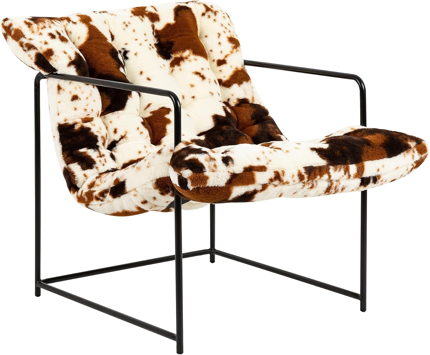GIA Silla decorativa moderna de mediados de siglo para sala de estar, dormitorio y oficina, juego de 1, tapizada en piel sintética marrón y blanca