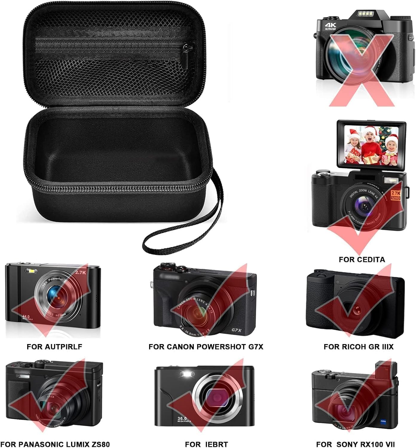 Funda para cámara digital compatible con TEBNGIHNM para Duluvulu para Oiadek para zheozeig para Zostuic para cámara Toiauaha 4K Vlogging. Bolsa de