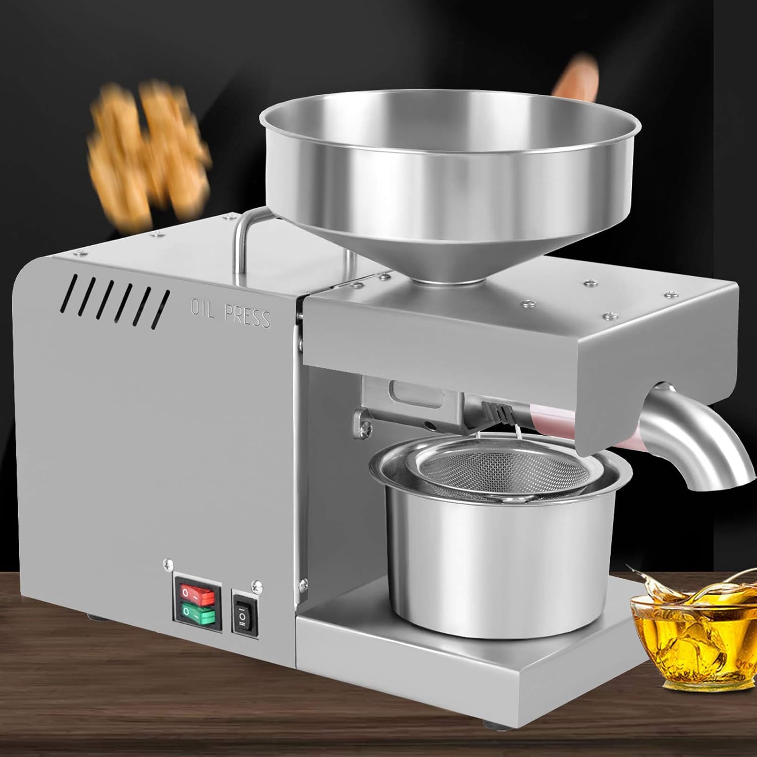 Máquina automática de prensa de aceite, extractor de aceite comercial de acero inoxidable 600 W, semillas de frutos secos, prensatelas de aceite