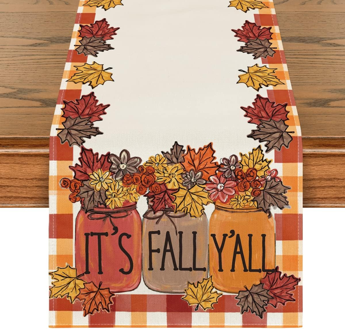 Artoid Mode Buffalo Plaid It’s Fall Y’all – Jarrón floral de hojas de arce para otoño, decoración de mesa de comedor de cocina para decoración de