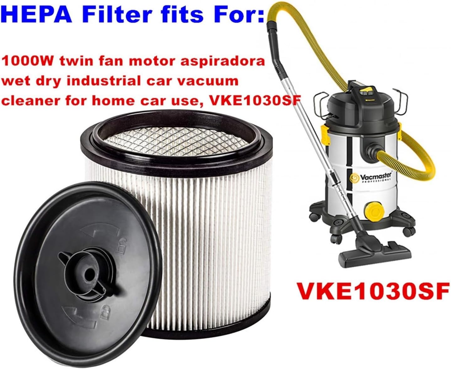 Paquete de 1 filtro HEPA de cartucho, compatible con Vacmaster. Aspiradoras húmedas y secas VKE1030SF, filtración de impurezas, filtro de red