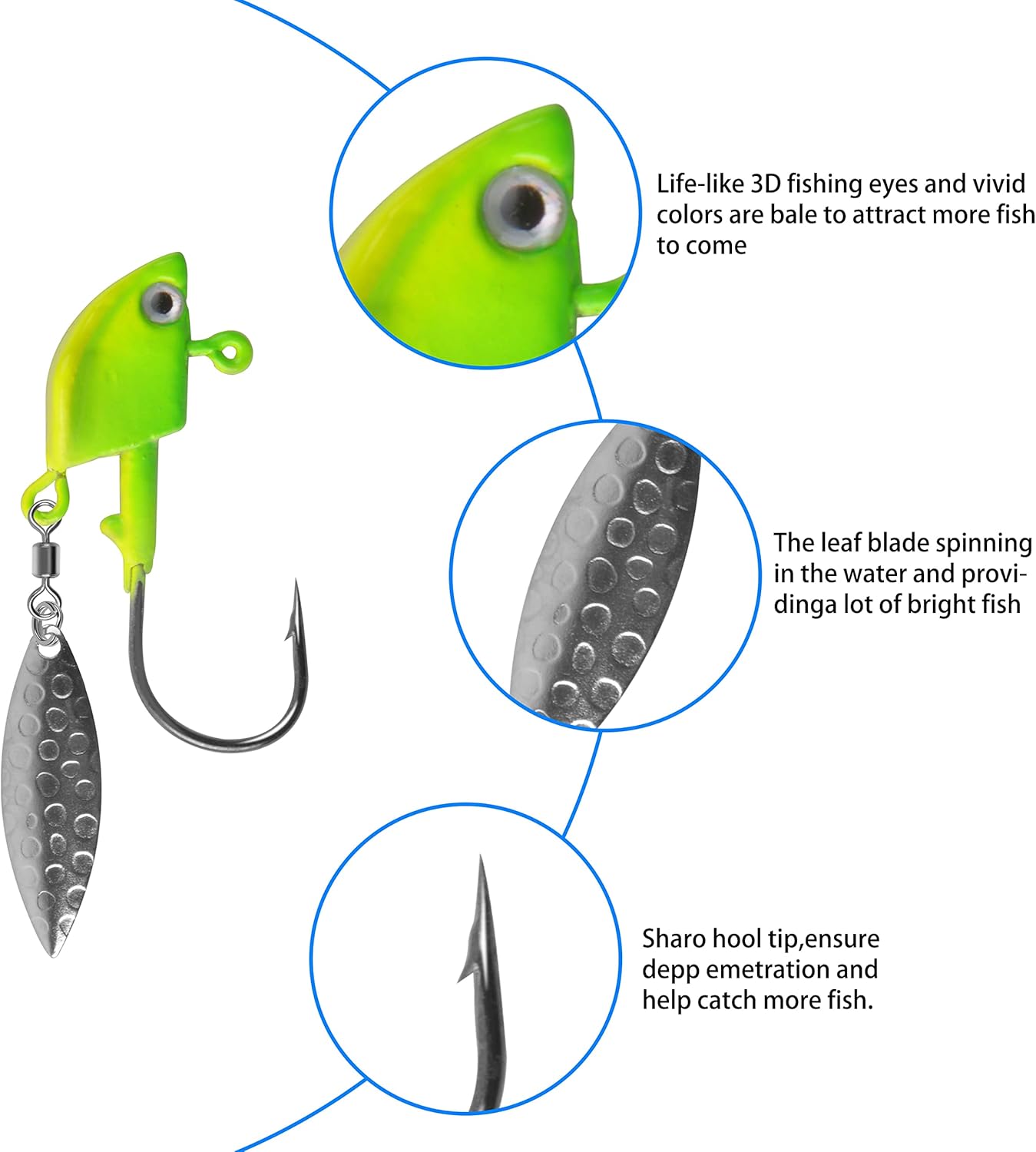 16 piezas de cabezas de calar de pesca con hoja de sauce Swimbait, gancho debajo de las plantillas giratorias para pesca de lubina, 14 onzas, 38