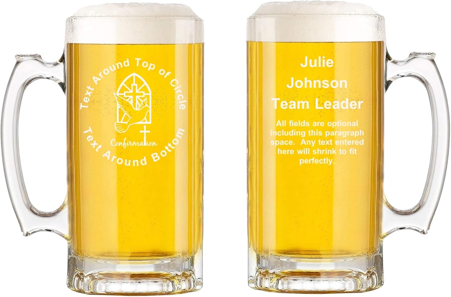 OnPro Digital Taza de cerveza de vidrio de confirmación personalizada con asa de 16 oz  85 temas para deportes, trabajos, pasatiempos, celebraciones