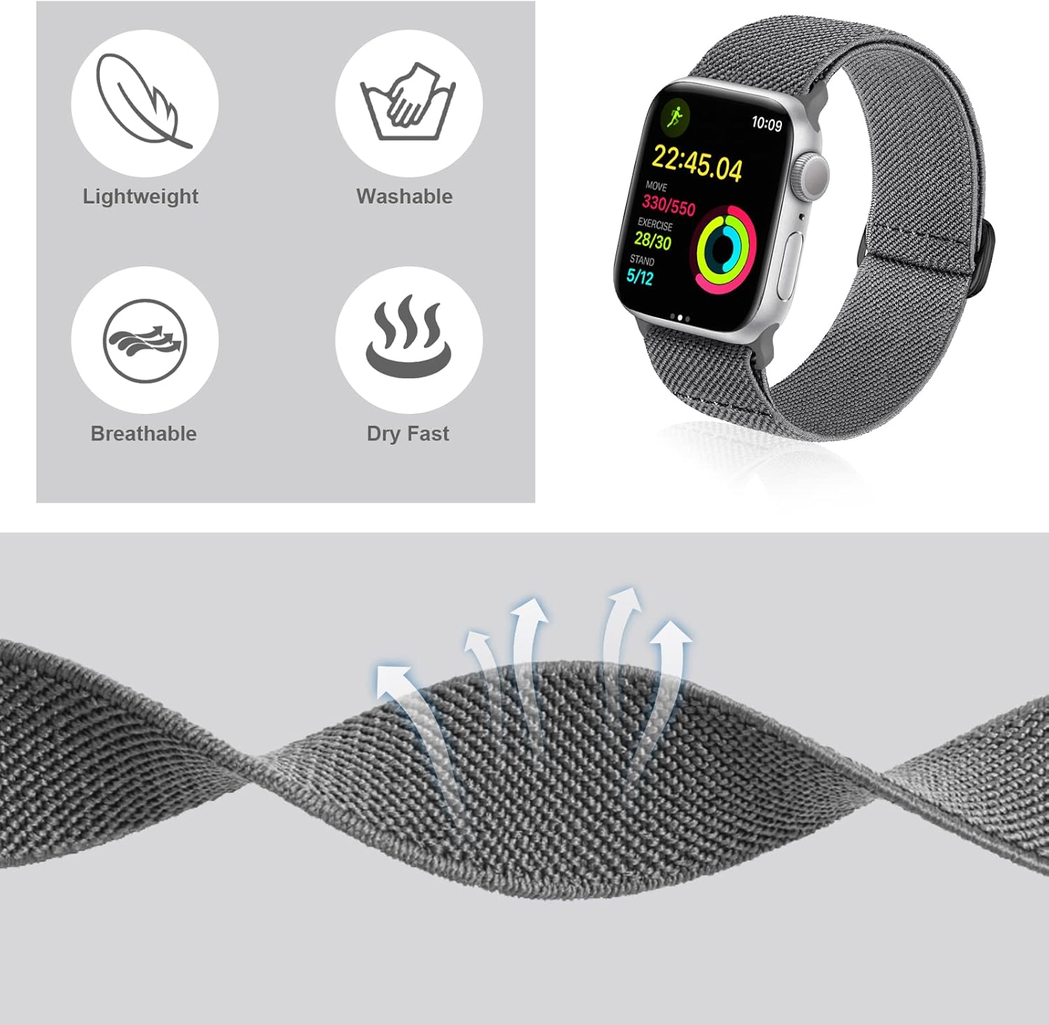 Correa elástica para tobillobrazo compatible con Apple Watch de 1.99 pulgadas, 1.77 pulgadas, 1.73 pulgadas, 1.65 pulgadas, 1.61 pulgadas, 1.57