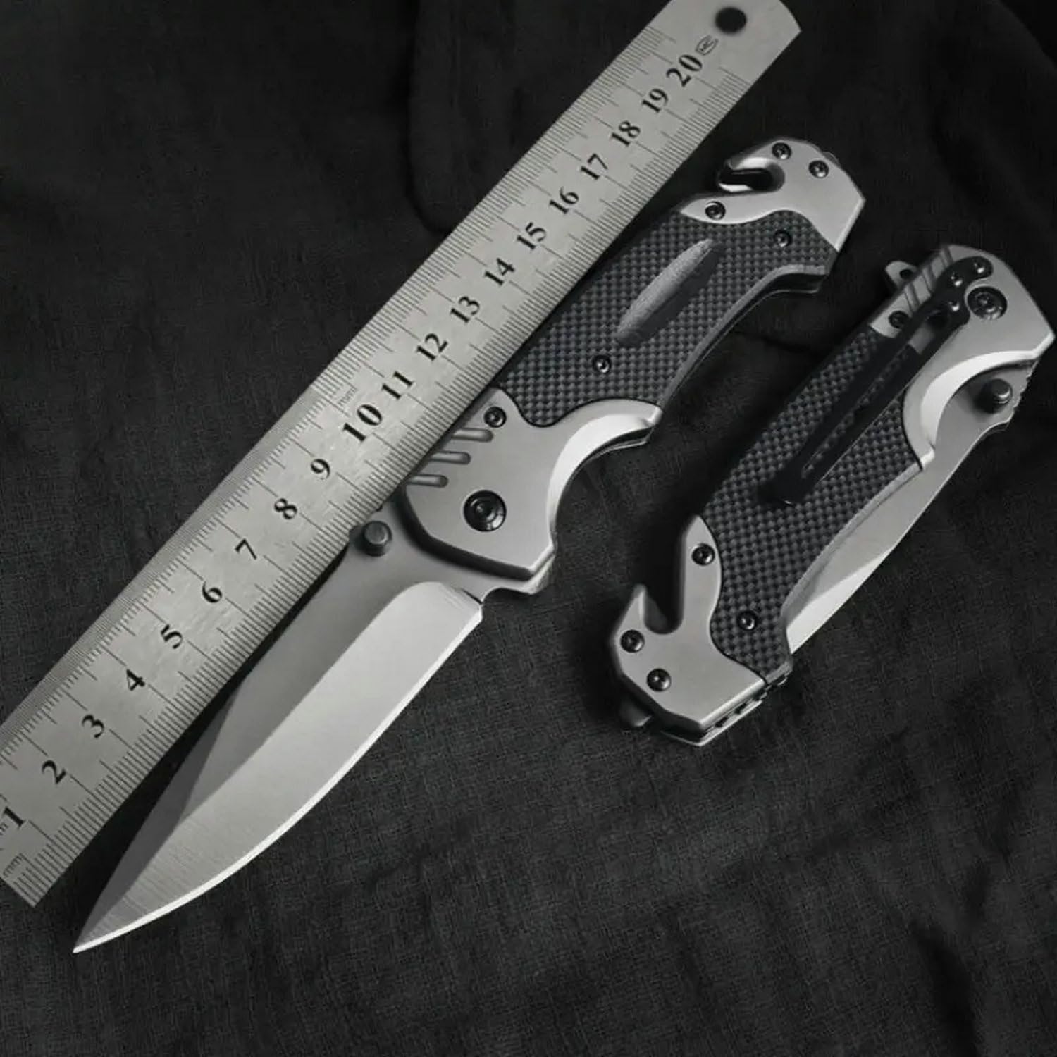 Yerdchts Cuchillo plegable SS de 8.58 pulgadas con hoja afilada de 3.74 pulgadas, cuchillo plegable para tácticas de autodefensa al aire libre,