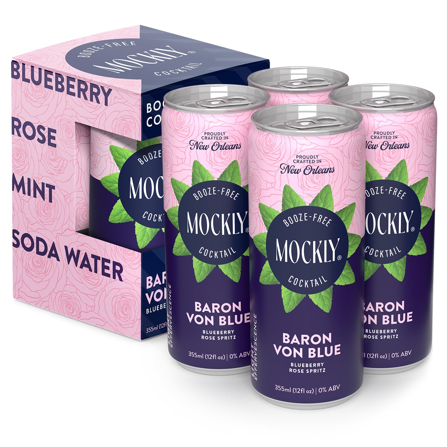 Mockly Baron von Blue – Cóctel sin alcohol  Cóctel sin alcohol listo para beber  Mezclador de bebidas sin alcohol  Soda de arándano rosa y menta