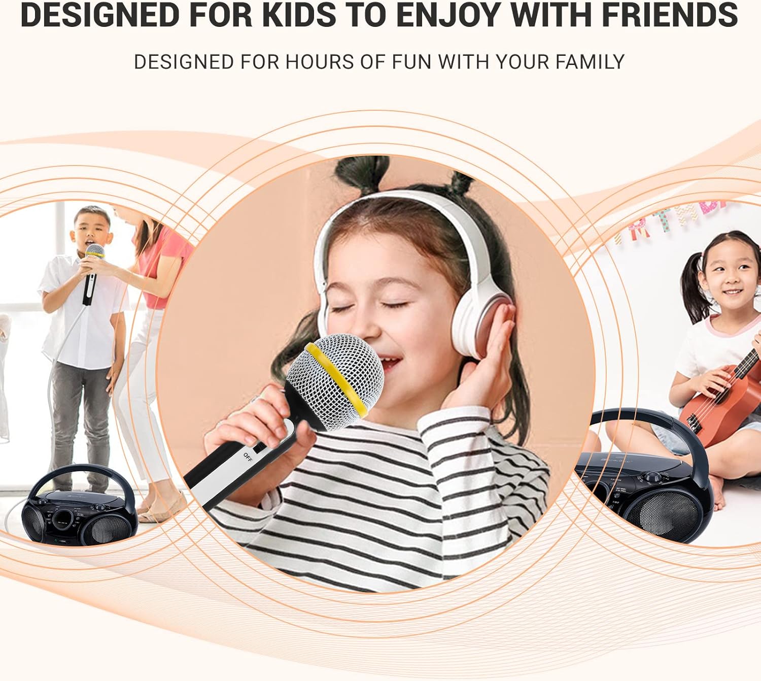 SingingWood NP030AB-GK – Sistema de karaoke portátil, reproductor de CD portátil con Bluetooth para radio estéreo AM FM en el hogar, conector para