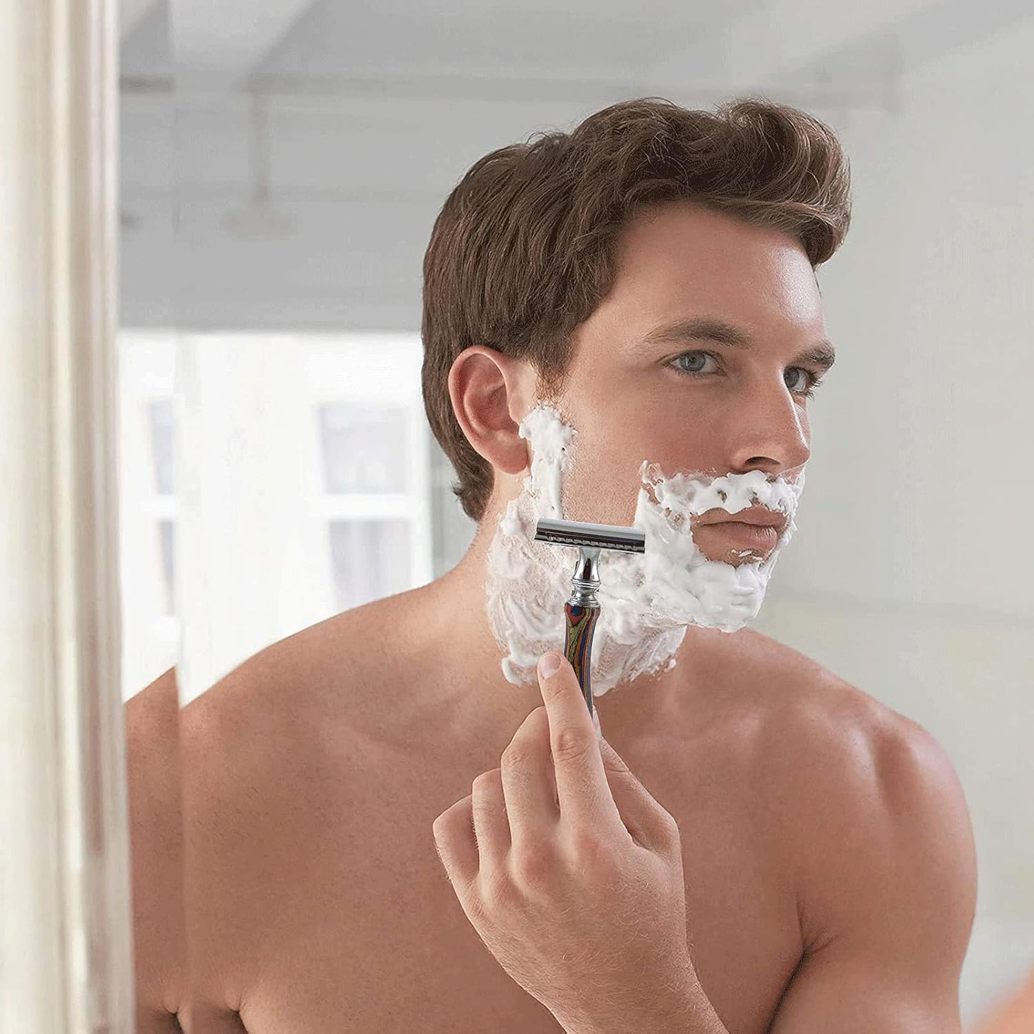 Maquinilla de afeitar de seguridad con mango de madera larga para hombres y mujeres, maquinilla de afeitar manual de doble filo, se adapta a todas