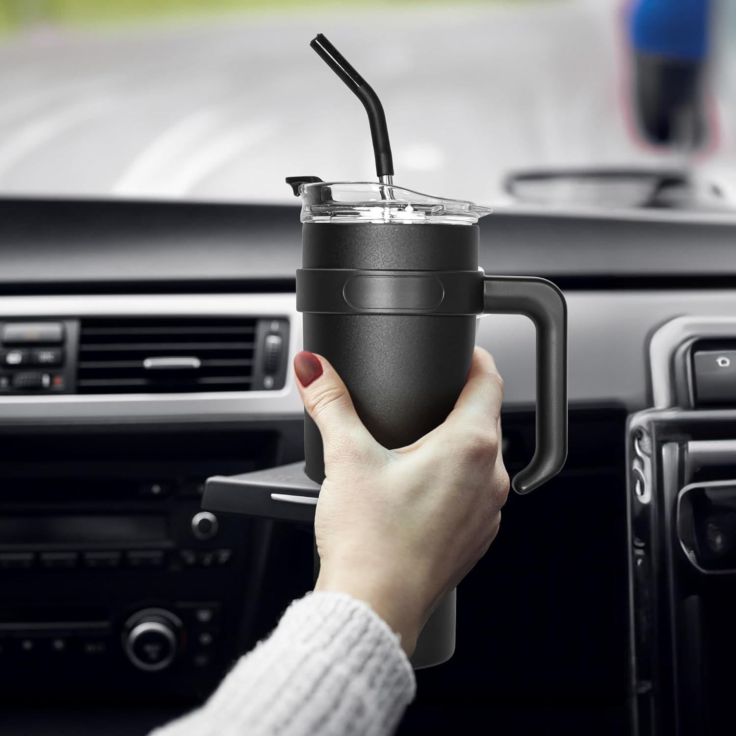 AGH Vaso de 40 onzas con asa y pajilla, doble pared aislada al vacío, botella de agua reutilizable de acero inoxidable, taza de viaje, taza de café