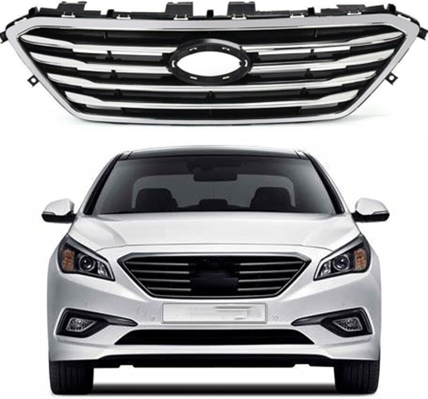 Parachoques delantero cromado estilo fábrica parrilla reemplazo para Hyundai Sonata 2015 2016 HY1200174 000835056 104-60230D 615343217314 86350C2000
