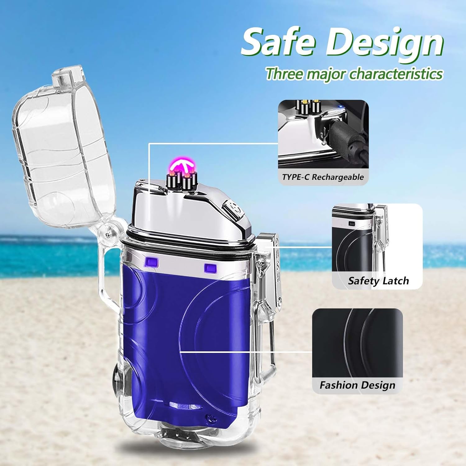 SKRFIRE Encendedor eléctrico transparente, impermeable, encendedor de doble arco con linterna LED, encendedor a prueba de viento, encendedor USB