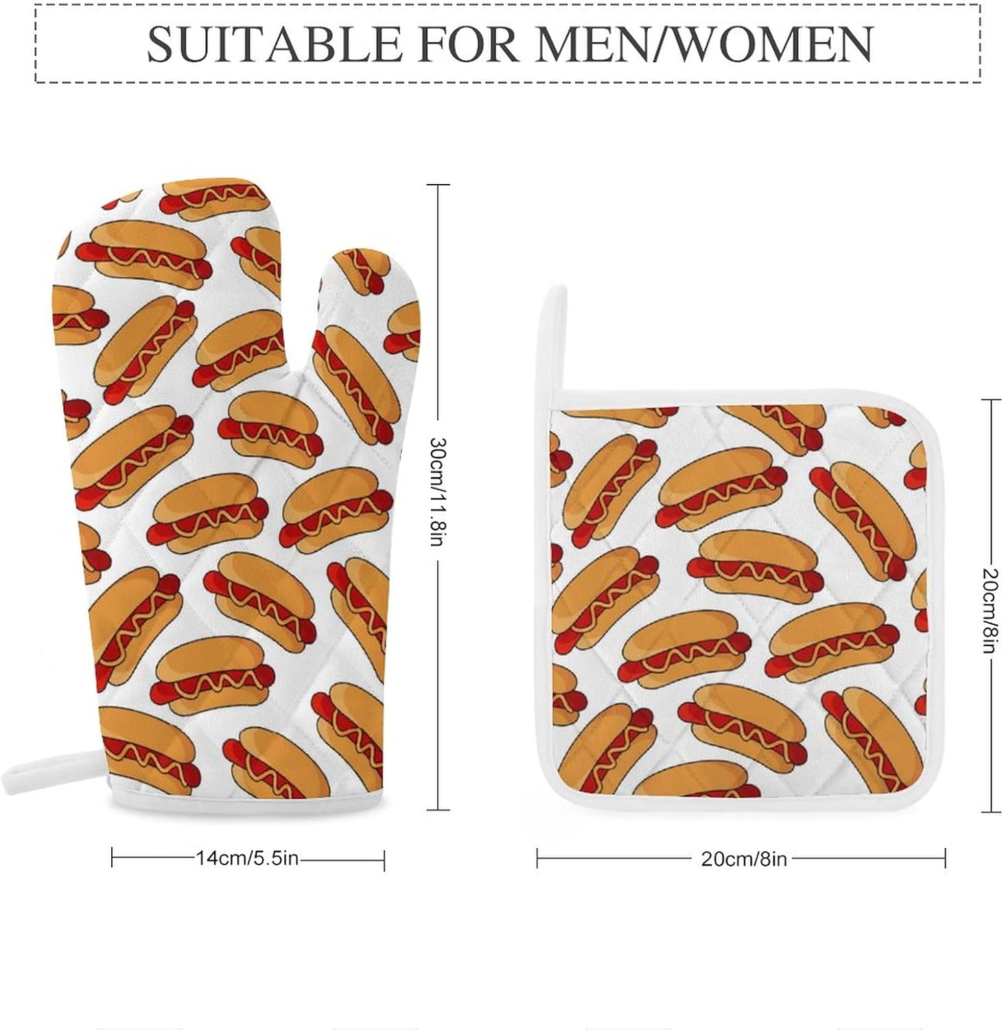 Juego de 4 manoplas de horno y soportes para ollas para perros calientes, resistentes al calor, guantes antideslizantes, decoración de cocina para