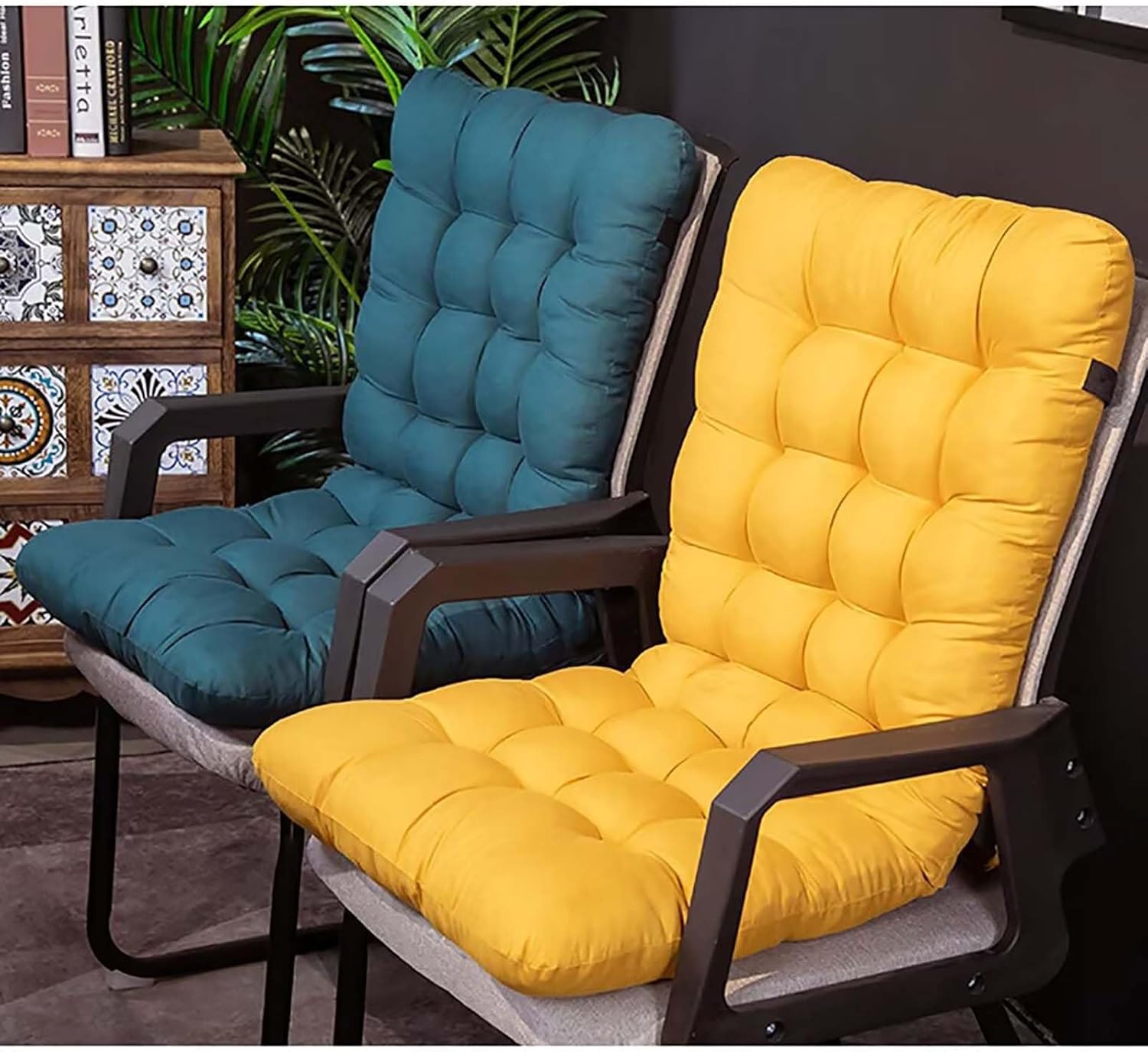 Cojines de una pieza para silla mecedora con lazos, cojín grueso para silla de respaldo alto para sofá individual, cojín para silla de patio al aire