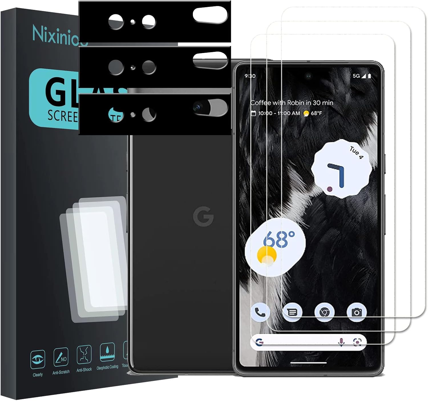 Paquete de 3 protectores de pantalla para Google Pixel 7 con 3 protectores de lente de cámara, vidrio templado 9H, sin burbujas, antiarañazos, fácil