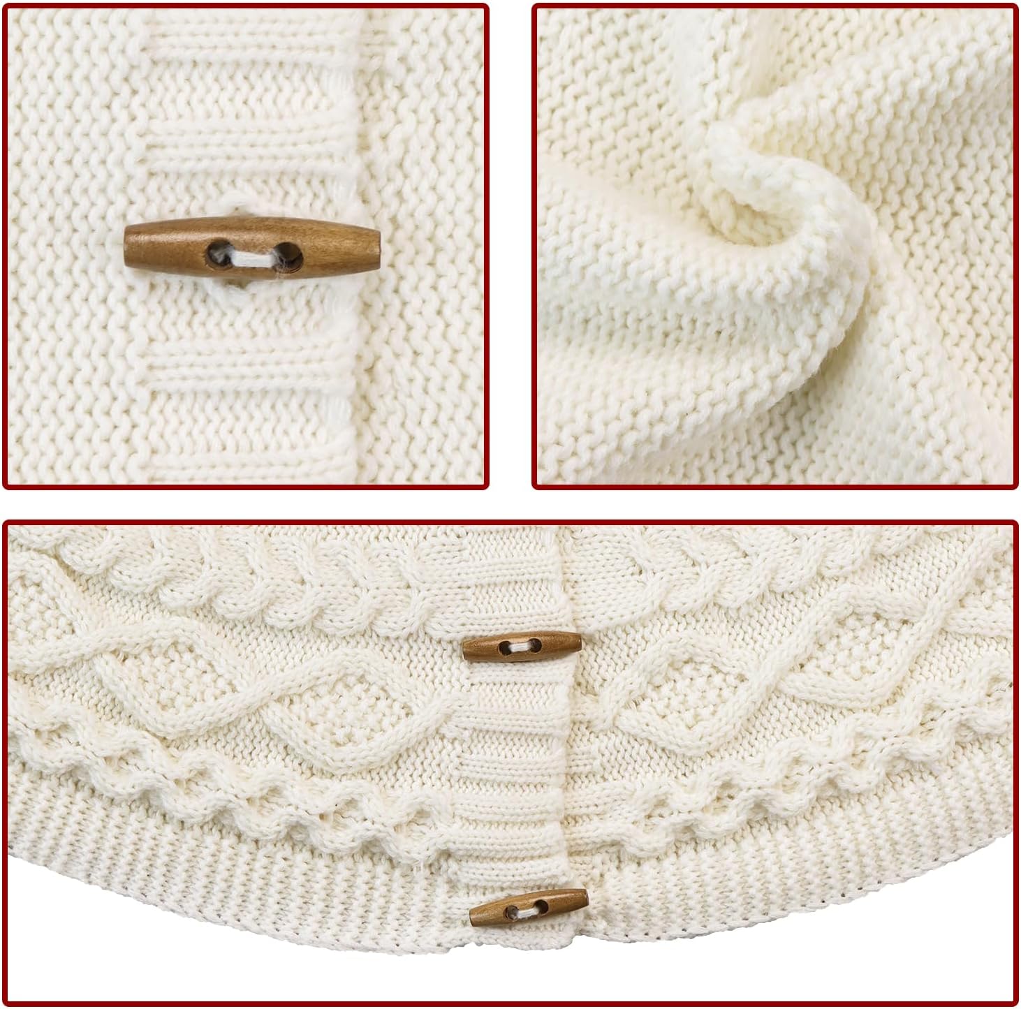LimBridge Faldón de árbol de Navidad de punto 60 pulgadas extra grande falda de árbol blanco crema, combo de punto de cable de diamante,
