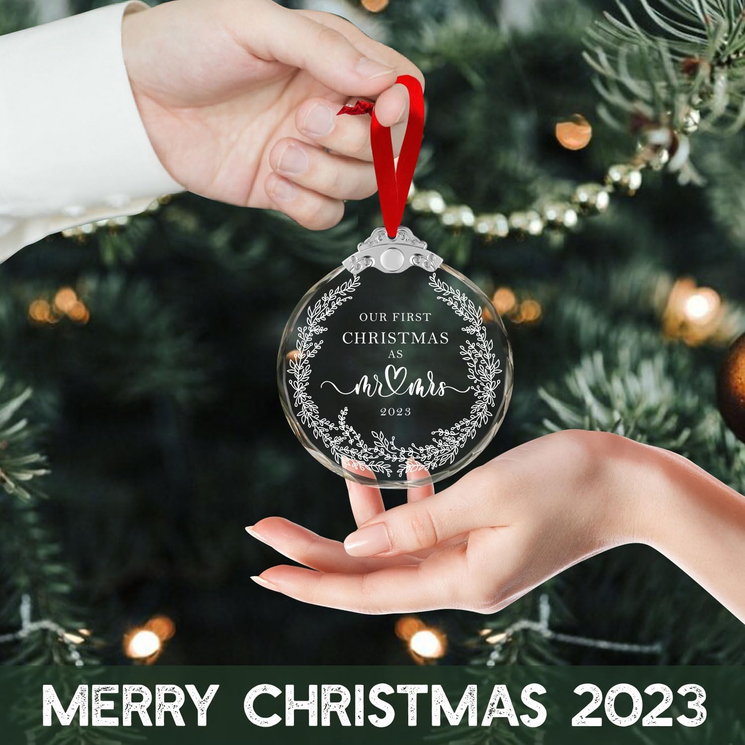 Adorno de matrimonio de nuestra primera Navidad 2023, nuestra primera Navidad como el señor y la señora 2023, adorno de casado de primera Navidad