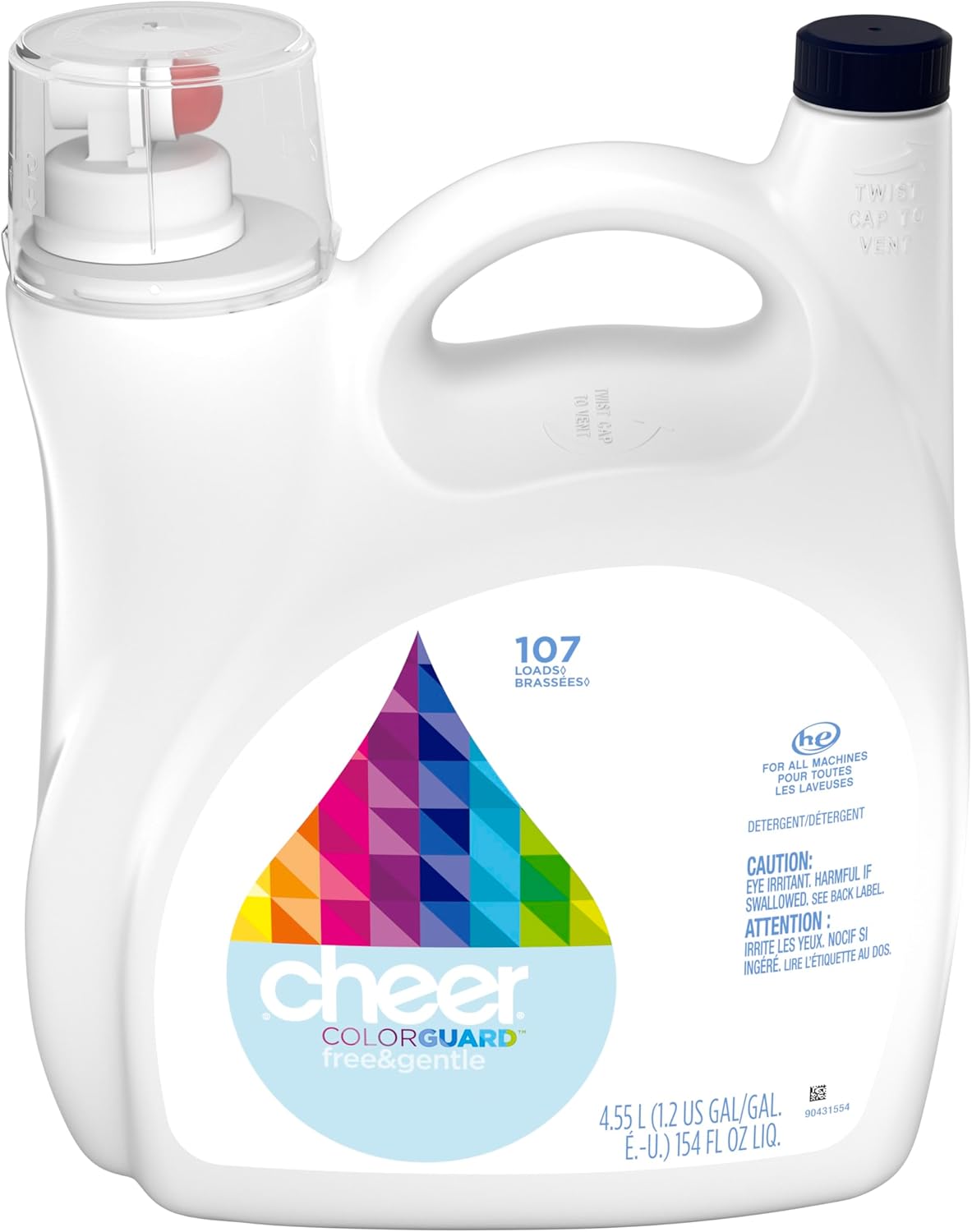 Cheer Detergente líquido para ropa libre, 107 carga, 154 fl oz