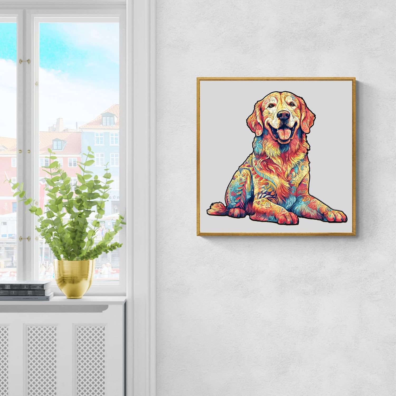Rompecabezas de madera, rompecabezas de perro Golden Retriever leal, 12.5 x 11.9 pulgadas, 200 piezas, rompecabezas de forma única de animales,