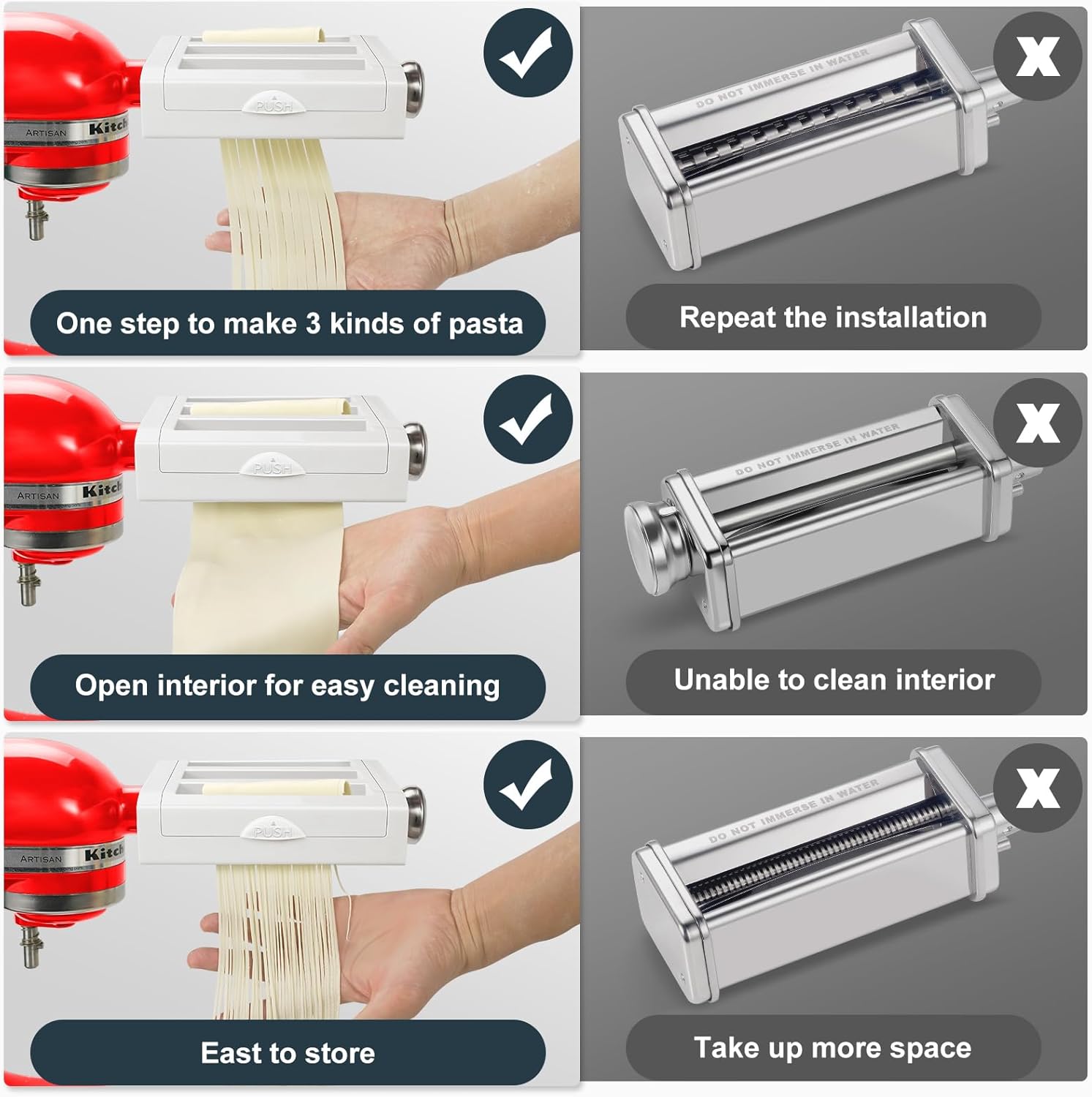 AMZCHEF – Accesorio para máquina de pasta para mezcladores Kitchenaid con estante de secado de pasta, juego 3 en 1 de accesorios para hacer pasta,