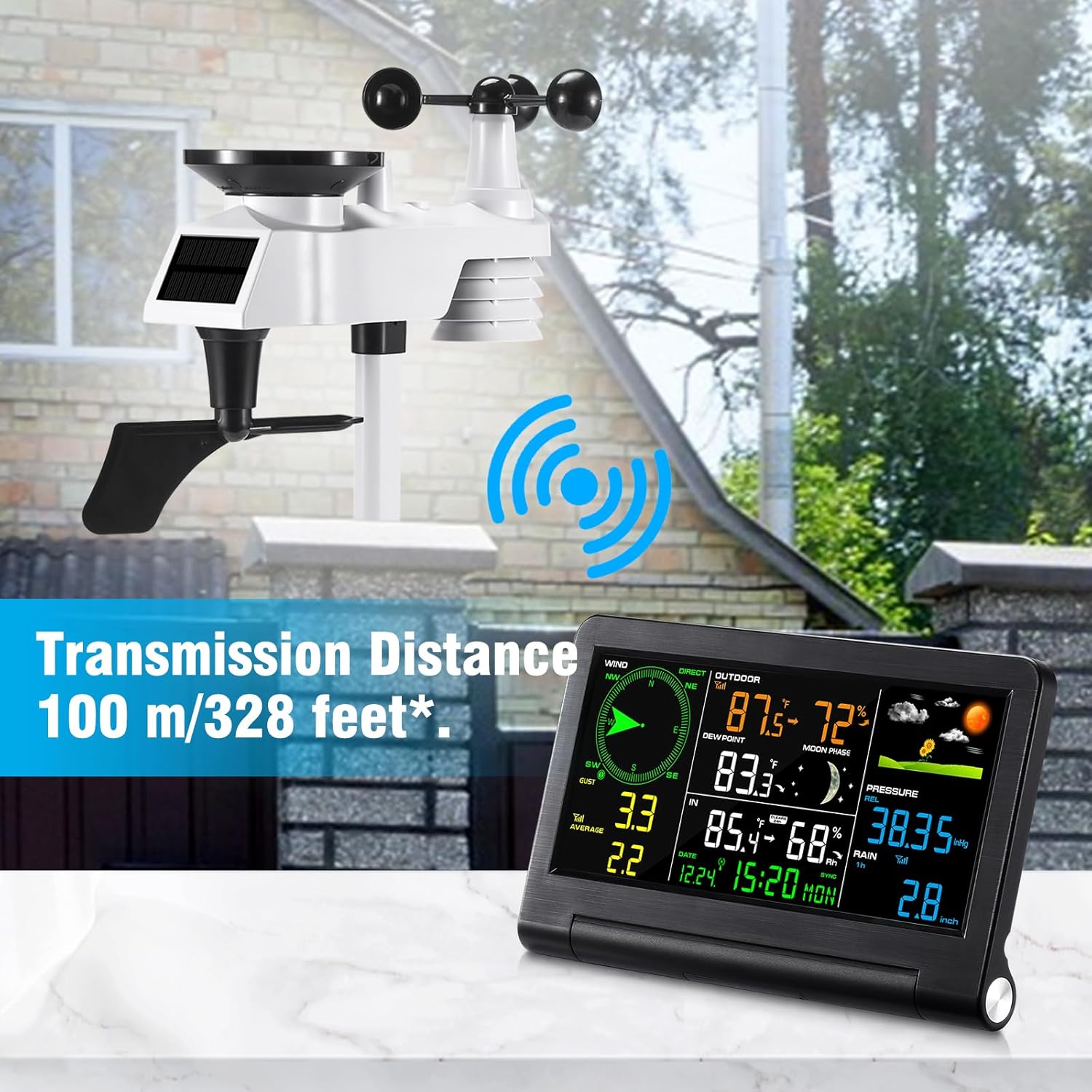 Estación meteorológica inalámbrica para interiores y exteriores con sensor 5 en 1 y pantalla LCD, estación meteorológica con medidor de lluvia y