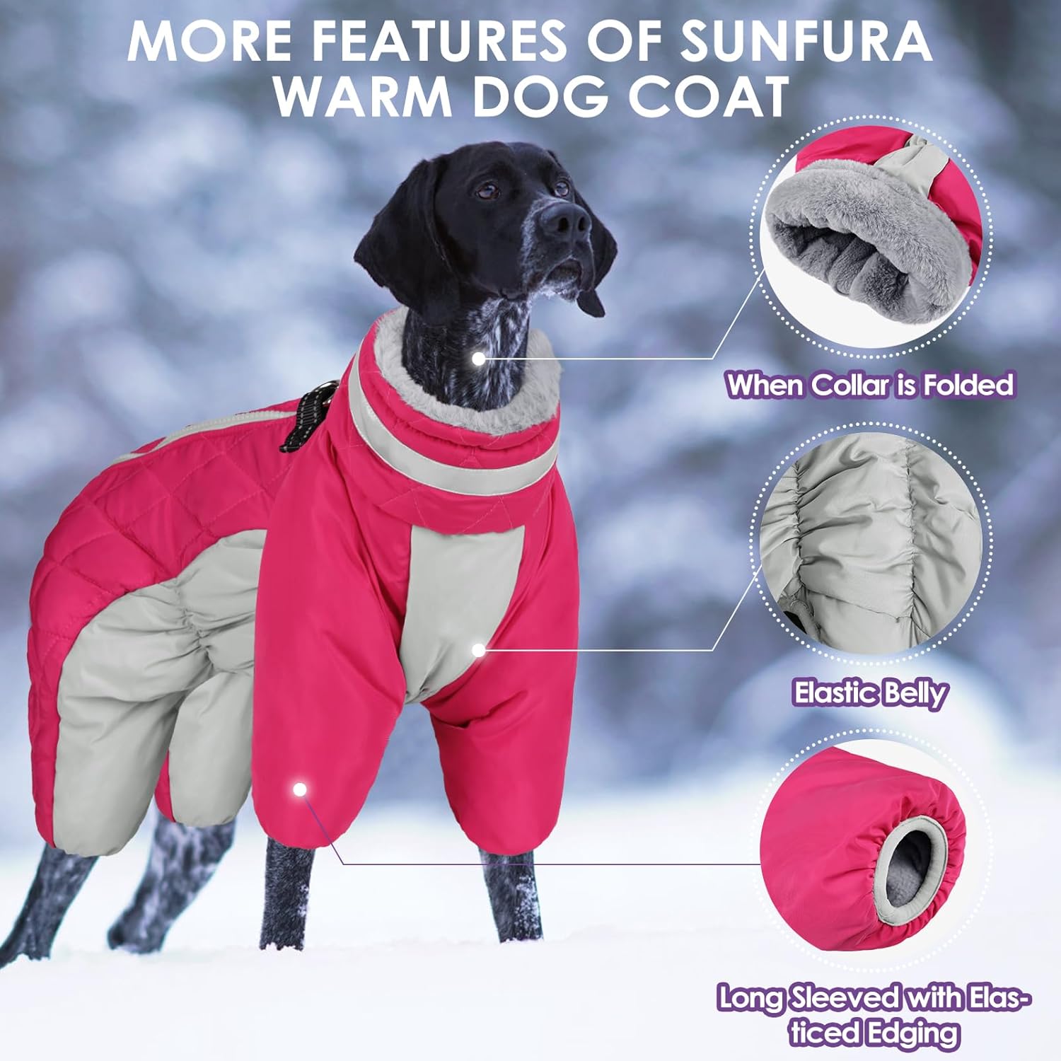 SUNFURA Abrigo de cuatro patas para perro, chaqueta de forro polar cálido para perro, abrigos de invierno reflectantes con arnés, resistente al