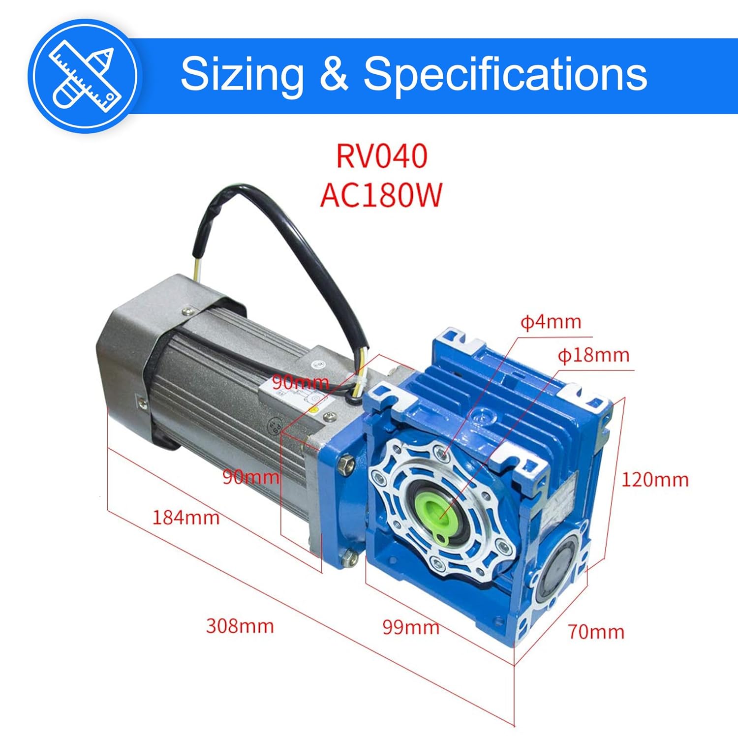 Bemonoc Motor eléctrico de engranaje helicoidal de CA 110V de alto par 180W RV040 Caja de cambios de baja velocidad 12 RPM con kits de controlador