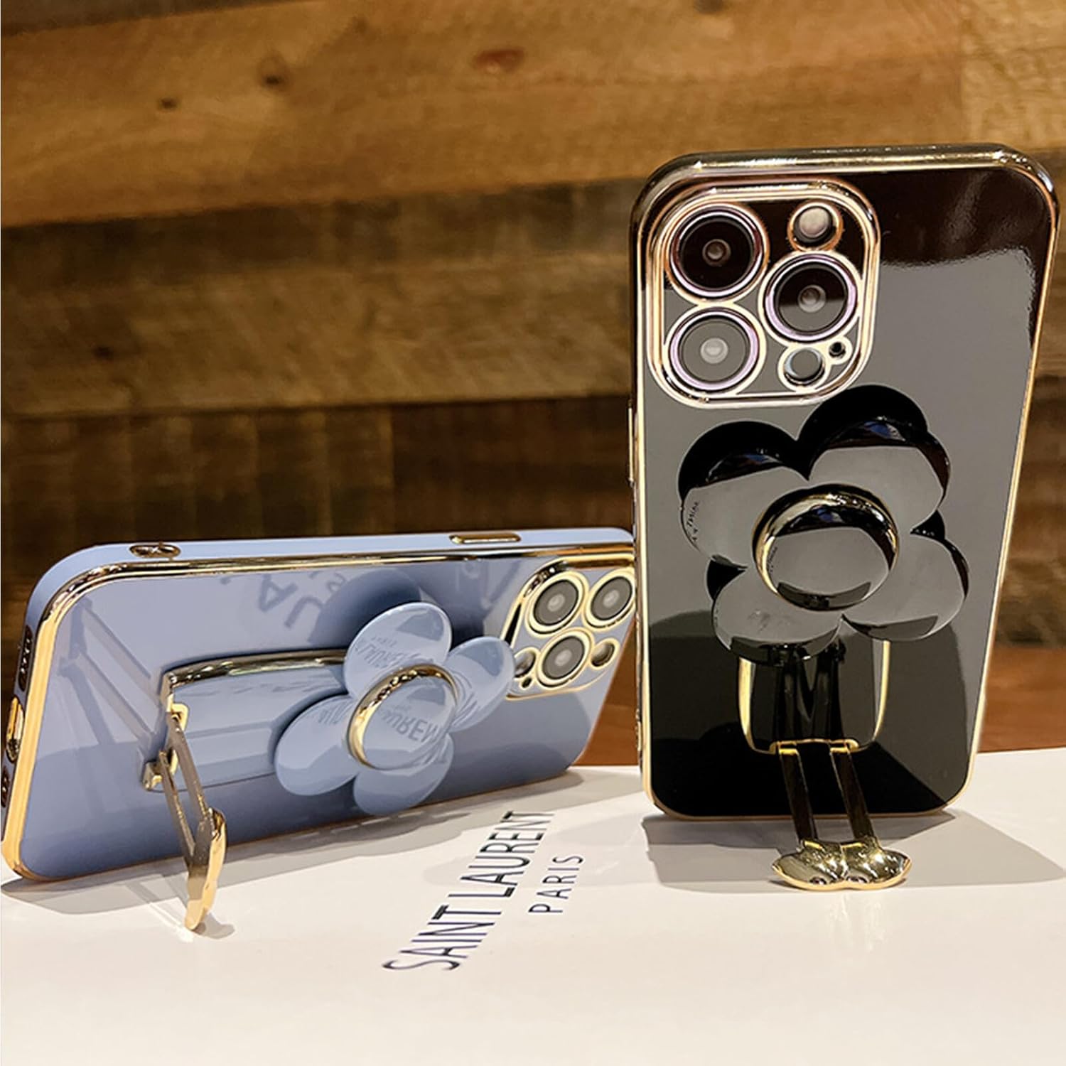 Compatible con iPhone 13 Funda protectora de lujo chapada en oro con soporte oculto, bonita funda giratoria para reducir el estrés, molino de