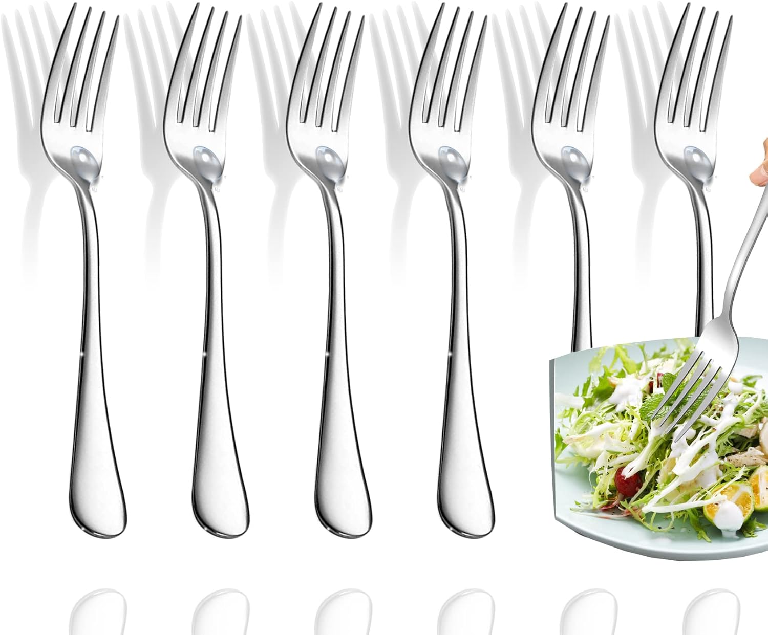 Tenedores, tenedores de ensalada, juego de 6 tenedores de acero inoxidable de grado alimenticio, tenedores de cubiertos, tenedores de cubiertos, 6.7