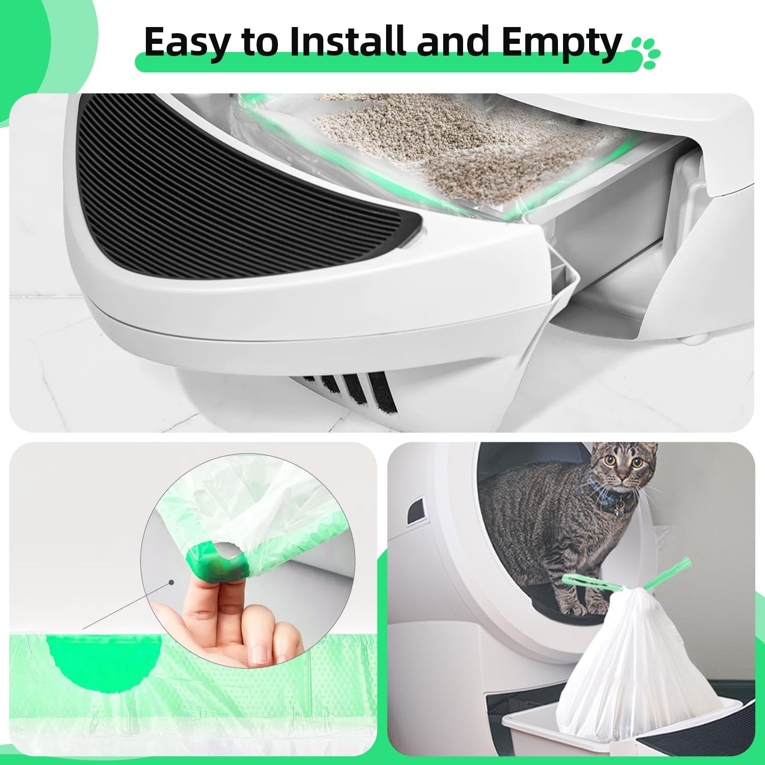 KropBom 120 bolsas de basura para cajones compatibles con caja de arena robot 4 y 3, gruesos autolimpiantes para cajas de arena para gatos con