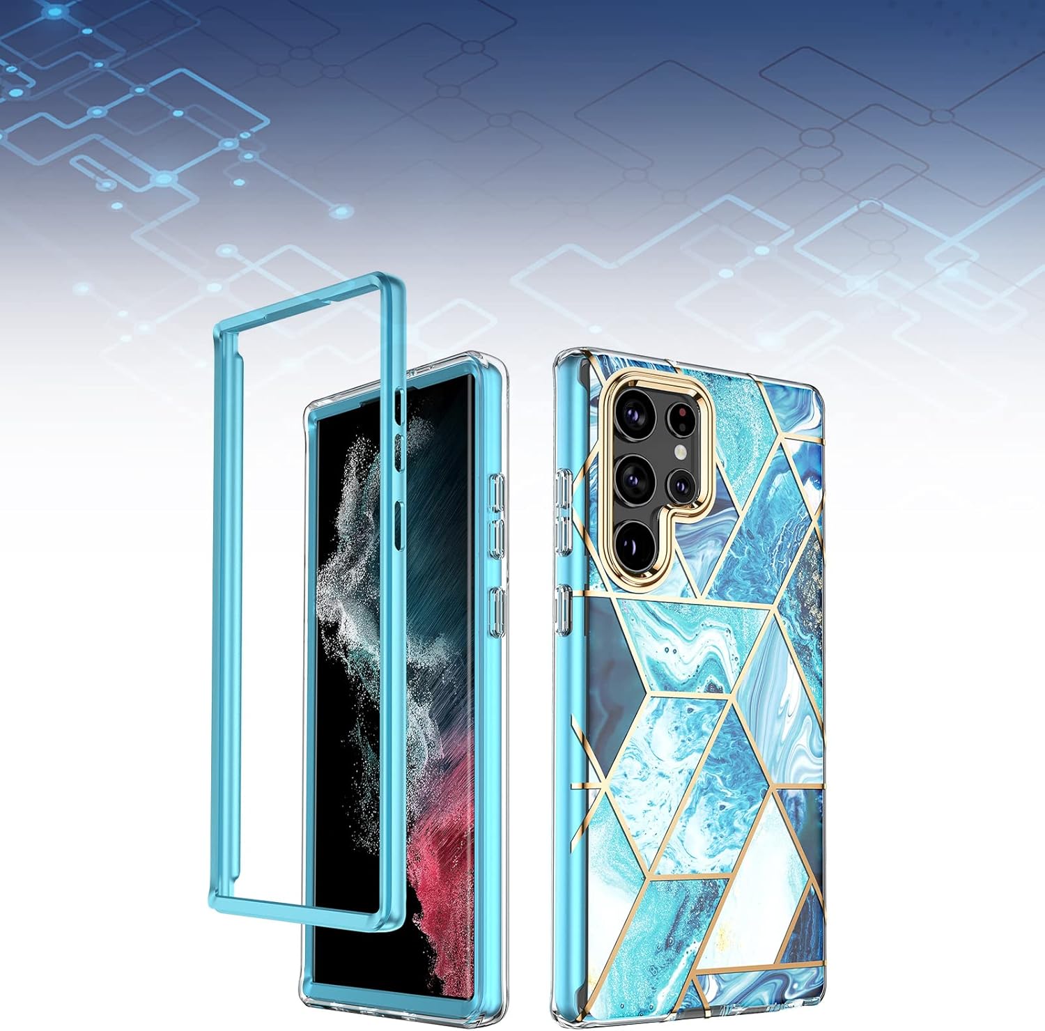 Diyeeni Funda de teléfono para Galaxy S23 Series S22 Ultra, funda de cuerpo completo con protector de pantalla, funda protectora a prueba de golpes,