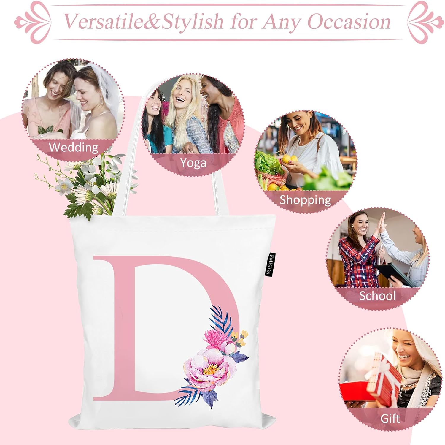 Fmeida Bolsa de mano con monograma para mujer, Initia S, regalos de cumpleaños para profesores, mamás amigos, regalos personalizados para dama de