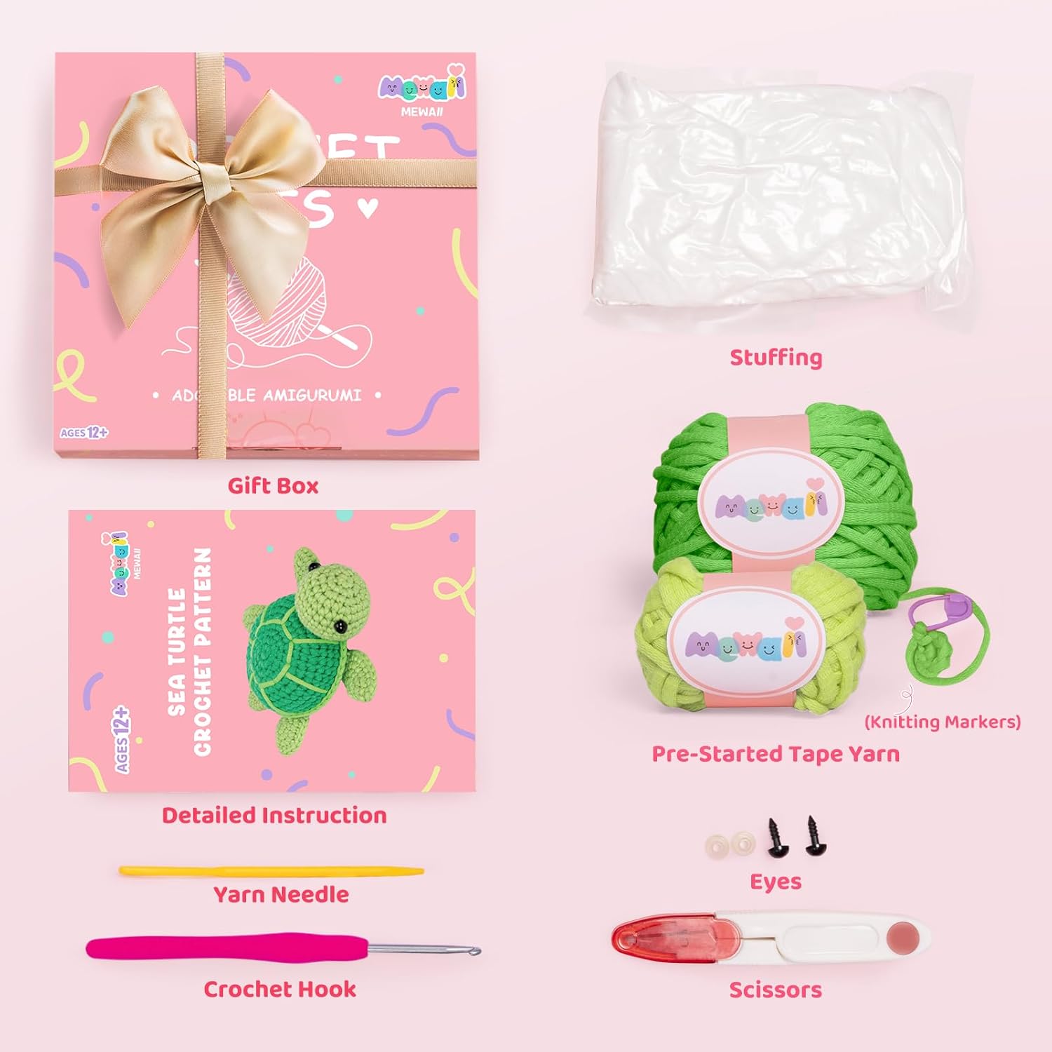 Mewaii Kit completo de ganchillo para principiantes, kit completo de ganchillo de animales con más de 40% de hilo de cinta preiniciada, tutoriales