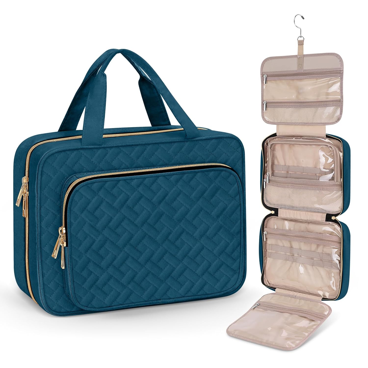 Wedama Neceser para mujer, bolsa de viaje grande para cosméticos, bolsa de aseo colgante para baño, bolsa de maquillaje impermeable de PVC grueso,
