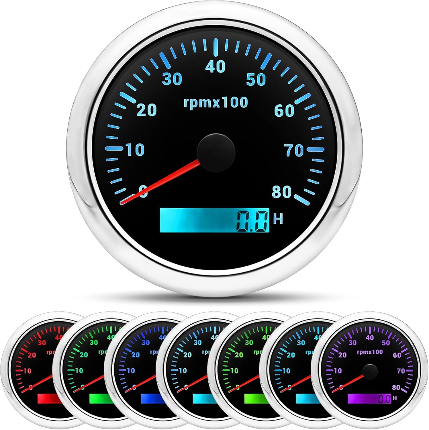 ARTILAURA Tacómetro 3.346 in 3-38 pulgadas, medidor de tacómetro de barco, 7 colores, LED, RPM, tacometro, tacómetros de repuesto automotriz, 8000