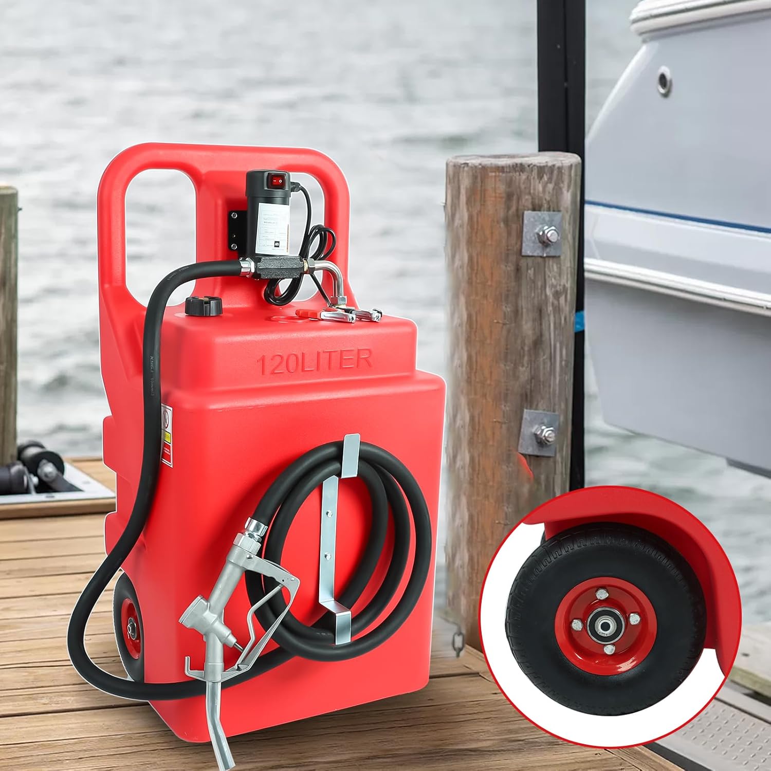 EASYBERG Tanque de combustible portátil de 32 galones de 120 litros con bomba diésel de 12 V, ruedas resistentes con mango superior de alta