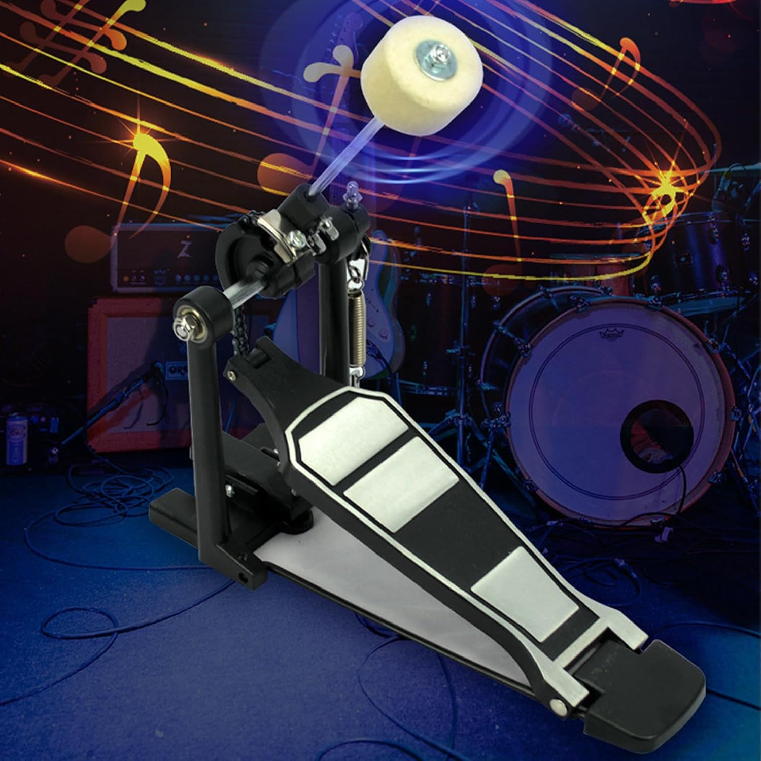 CashBeat Pedal de bombo individual, doble cadena, cabezal batidor ajustable y configuración rápida, accesorio de percusión profesional para kits de