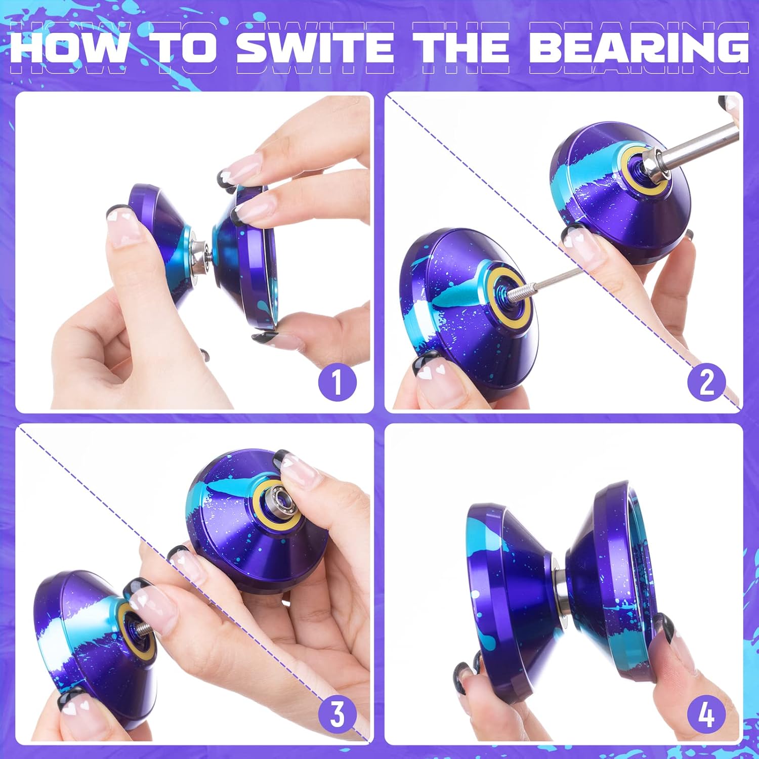 Responsive Yoyo para niños K2 Crystal Purple, Yoyo V8 sensible profesional con cuerdas de Yoyo + bolsa Yoyo + rodamiento + herramienta de extracción