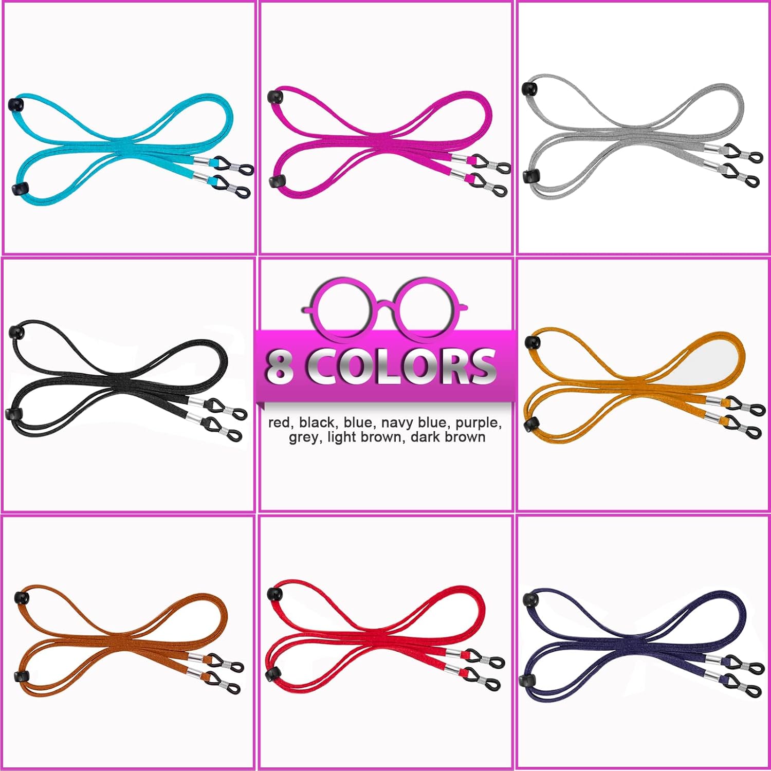 YGDZ Correa para lentes, 8 unidades, correa de cuero para gafas, cadena ajustable para gafas, retenedores de gafas, correa deportiva para lentes de