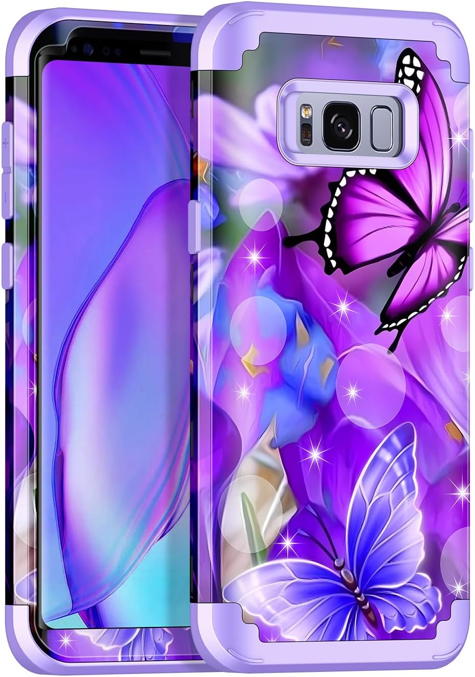 Miqala Funda para Galaxy S8, diseño de mármol de tres capas, resistente, a prueba de golpes, de plástico duro, funda protectora de goma de silicona