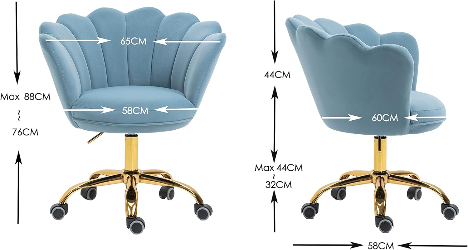 ZOBIDO Comfy – Silla de trabajo para la oficina en casa con ruedas, bonita y moderna tapizada de terciopelo con respaldo de concha, silla de