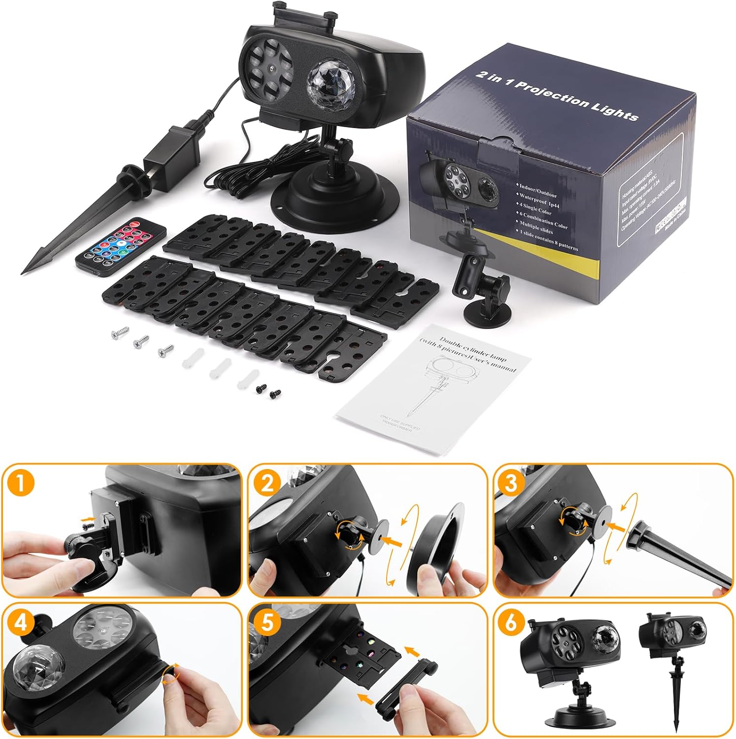 Proyector de luces de Navidad de Halloween para exteriores, 14 diapositivas HD (ondas oceánicas 3D + patrones), luces de paisaje, impermeables, para