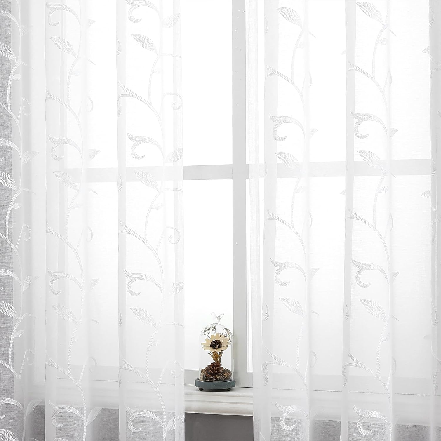 VISIONTEX – Cortinas de gasa transparente blanca, diseño blanco bordado de lino sintético, bolsillo para barra, para el hogar, cocina, sala de estar