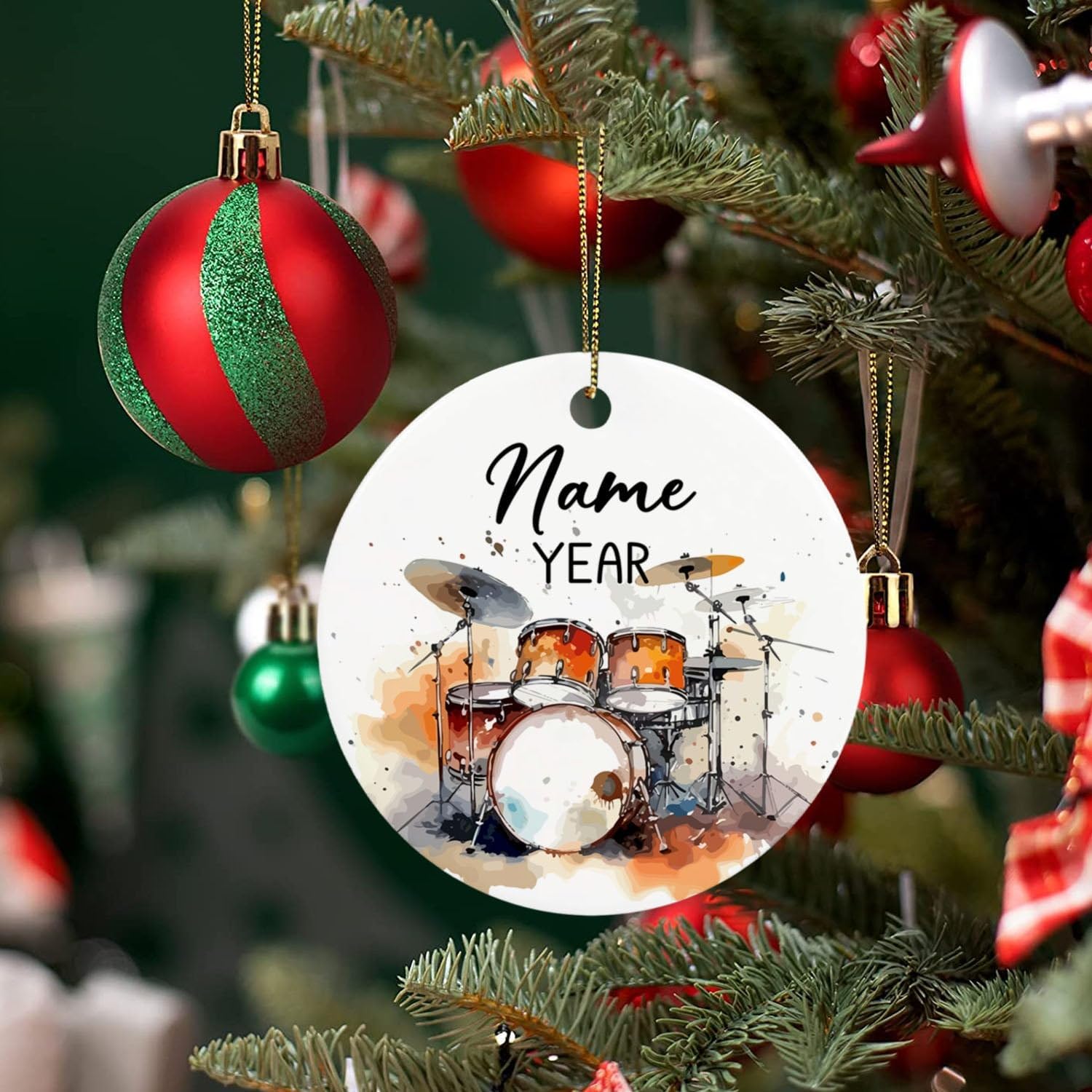 Adorno personalizado con nombre, adorno para árbol de Navidad 2023, adorno de Navidad personalizado para bateristas de banda, amantes de la batería,