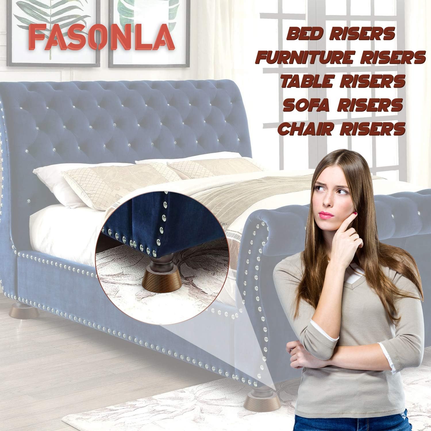Elevadores de cama, elevadores de muebles (juego de 8) eleva altura de 1 pulgada, 2 pulgadas, 3 pulgadas o 4 pulgadas, elevadores de madera natural