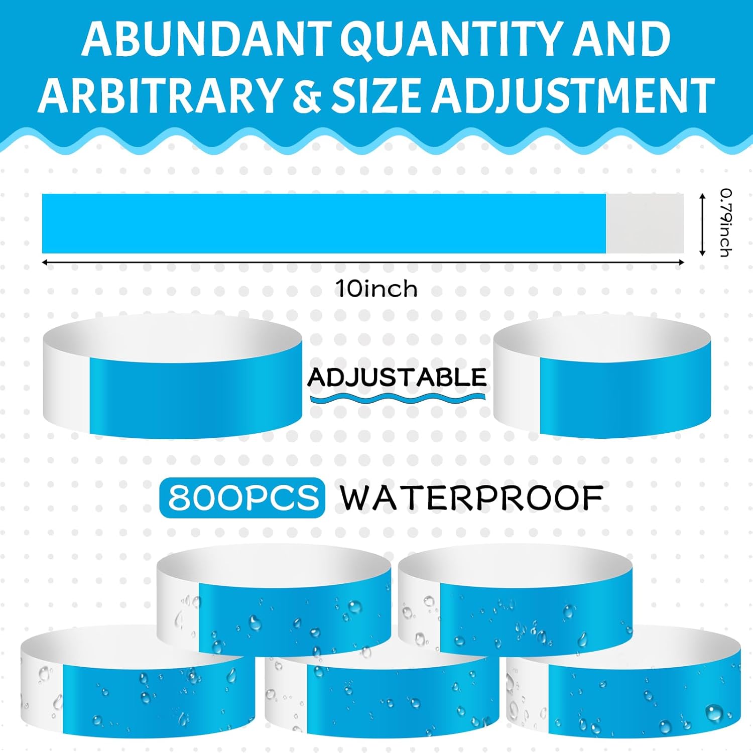 800 pulseras de colores para eventos, pulseras de papel, pulseras impermeables para eventos, pulseras adhesivas personalizadas para fiestas (azul)