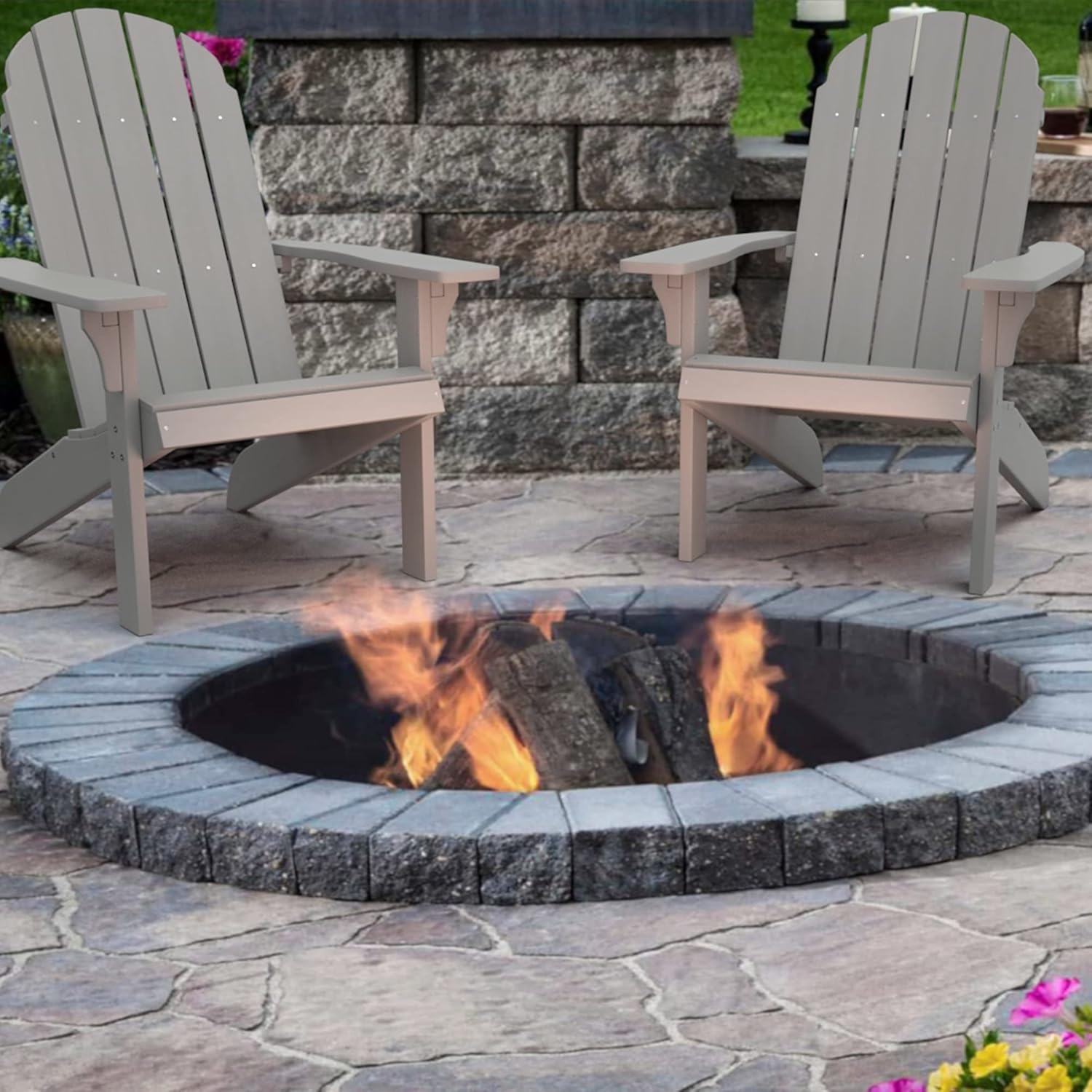 Silla Adirondack tradicional, aspecto de madera real, sillas de plástico para exteriores para todo tipo de clima, para fogata, patio, piscina, fácil